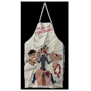 Vintage Parvin BBQ Apron I'm an Old Chow Hand! Kitschy Cowboy BBQ USA